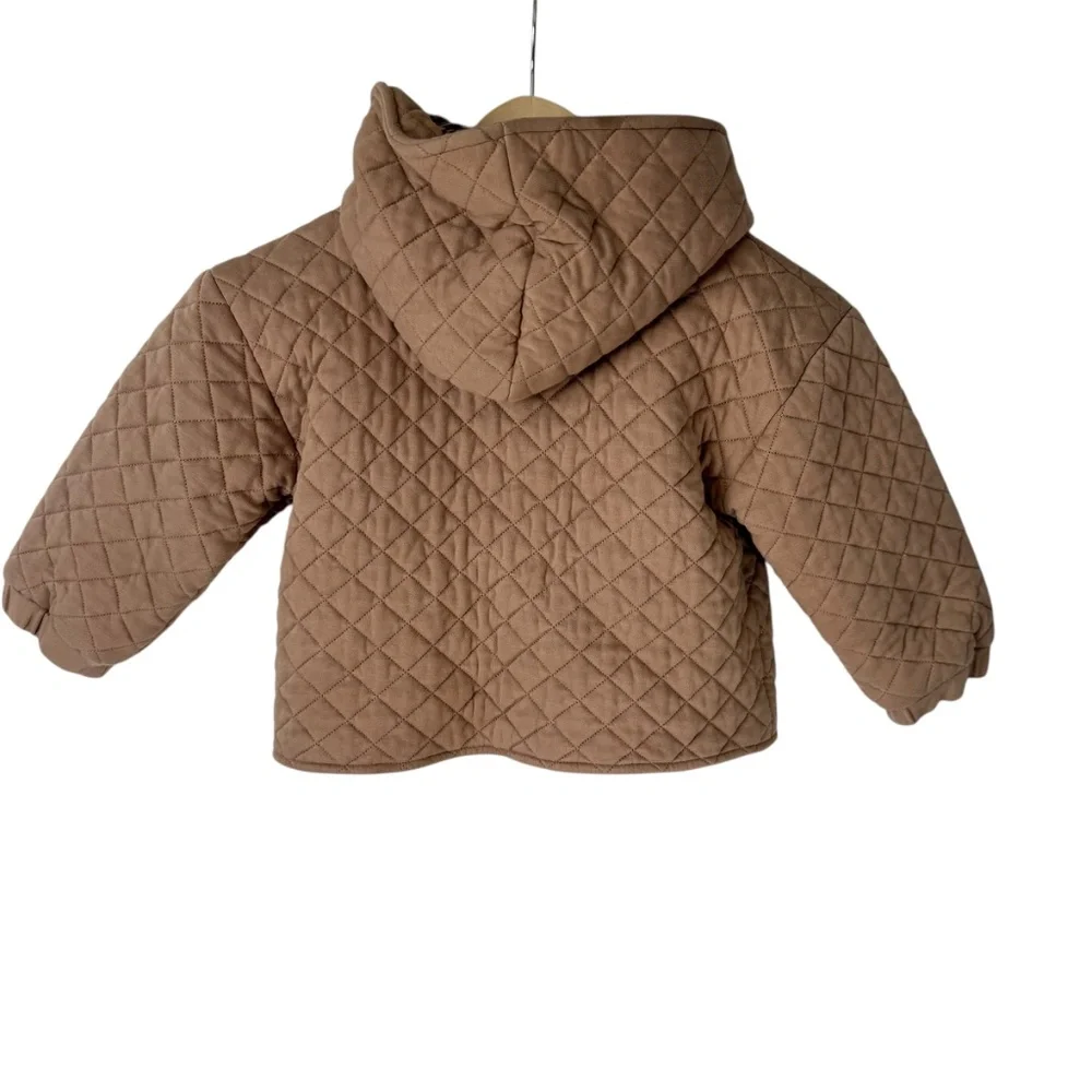 Makemake Organics 100% Organic Cotton Unisex Tan Quilted Hooded Jacket‎ Age 5-6